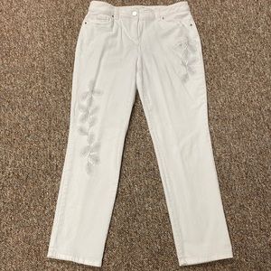 Chico’s white jeans with gray beads design-size 0 Slimmer- medium